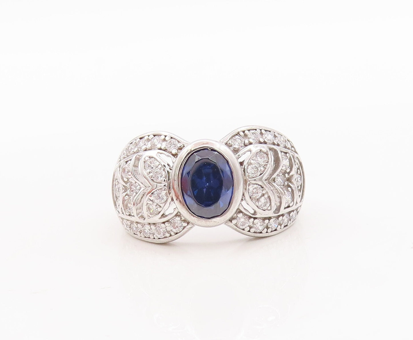 925 Sterling Silver Vintage Ring Designer Cutout 2 Tone CZ Inlay  Sz 7  RG29463