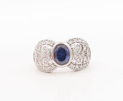 925 Sterling Silver Vintage Ring Designer Cutout 2 Tone CZ Inlay  Sz 7  RG29463