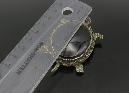 925 Sterling Silver  Vintage Black Onyx Sea Turtle Motif Brooch Pin  BP8924