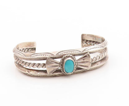 925 Sterling Silver Vintage Bracelet NAVAJO Turquoise Ribbon Bow Cuff  BT12100