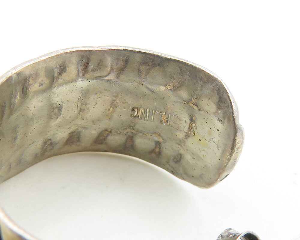925 Sterling Silver Vintage Oxidized Pattern J Hoop Earrings EG9277