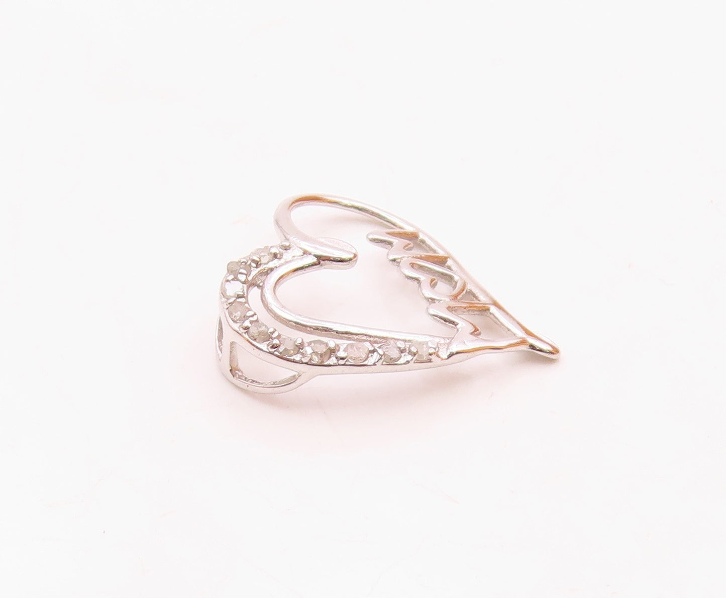 925 Sterling Silver  Vintage Genuine Diamonds Mom Love Heart Pendant  PT17760