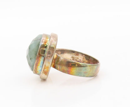 925 Sterling Silver Vintage Ring Antique Cabochon Green Gemstone  Sz 6 RG30221