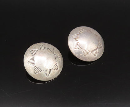 SOUTHWESTERN 925 Sterling Silver Vintage Etched Star Motif Dome Earrings EG12298