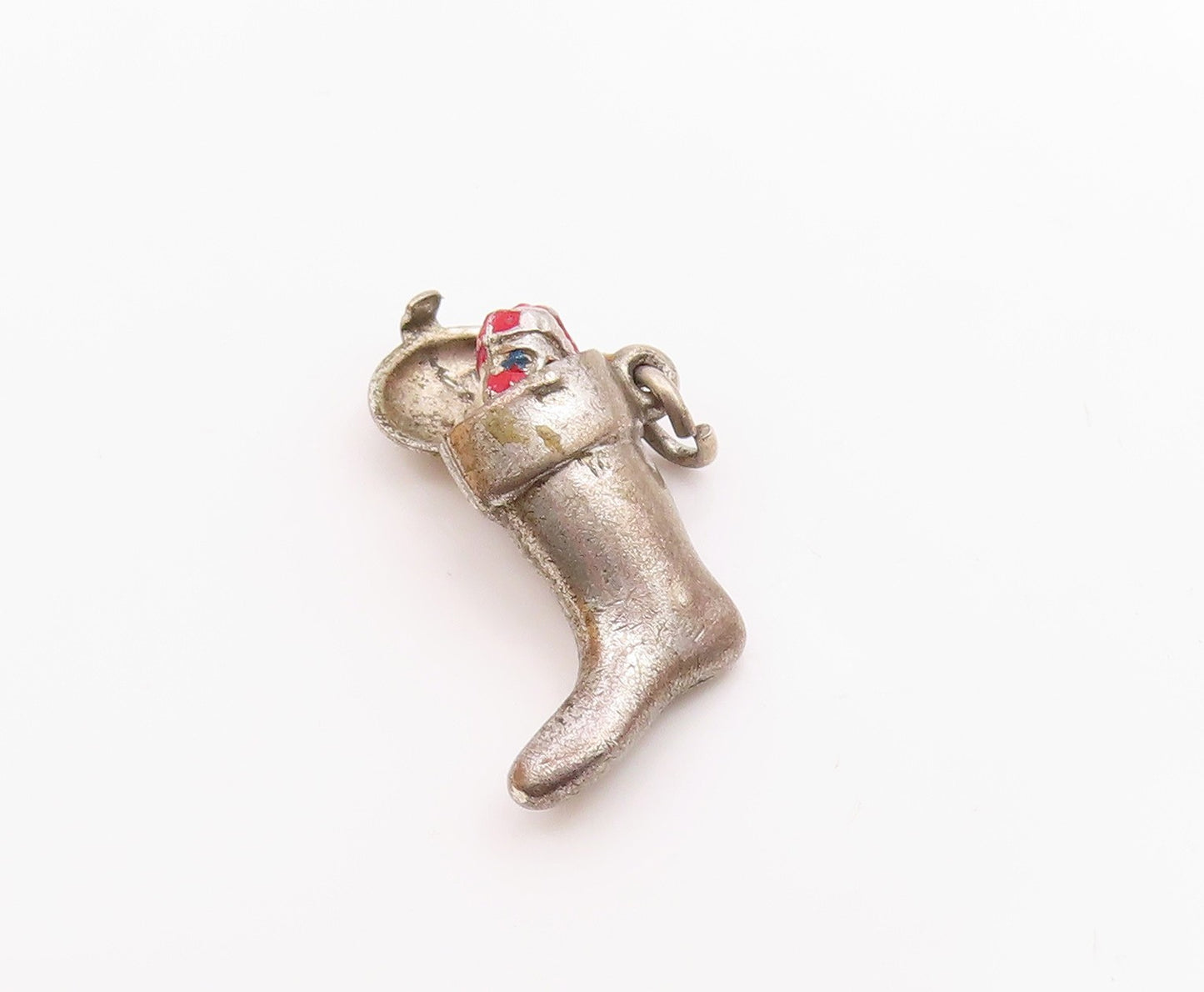 925 Sterling Silver  Vintage Petite Stocking Sock Pendant (OPENS)  PT16459