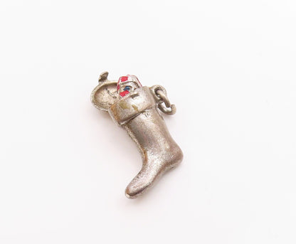 925 Sterling Silver  Vintage Petite Stocking Sock Pendant (OPENS)  PT16459