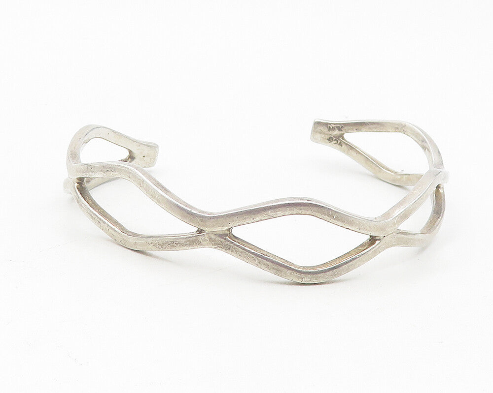 MEXICO 925 Sterling Silver  Vintage Open Diamond Shape Cuff Bracelet  BT4632
