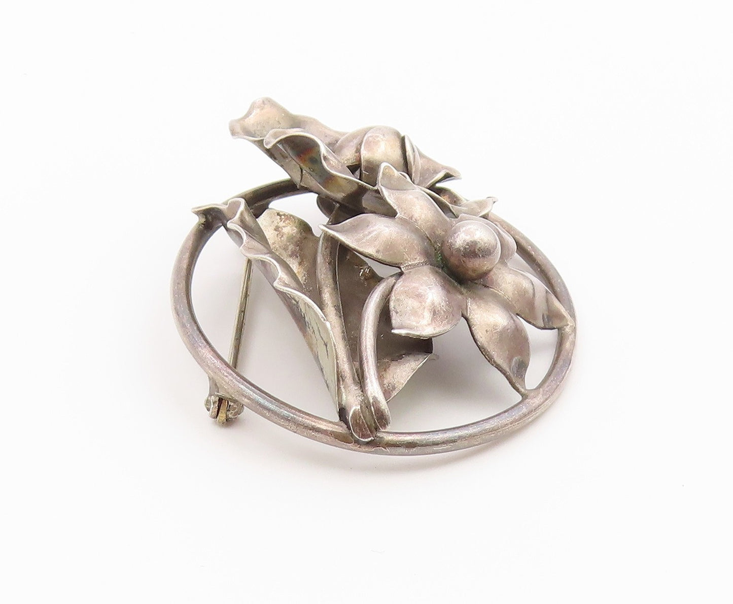 925 Sterling Silver Vintage Brooch Pin GEORG JENSEN Classic Floral Frame BP12624