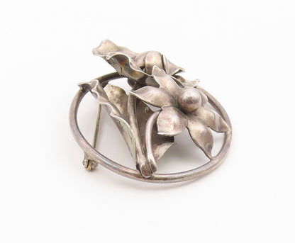 925 Sterling Silver Vintage Brooch Pin GEORG JENSEN Classic Floral Frame BP12624