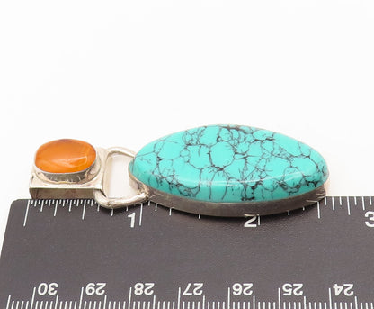 MEXICO 925 Sterling Silver  Vintage Oval Turquoise & Citrine Pendant  PT22409