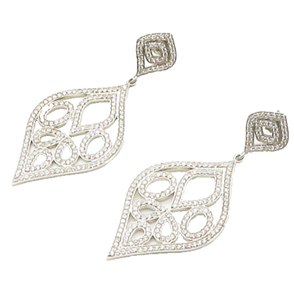 925 Sterling Silver  Cubic Zirconia Encrusted Swirl Dangle Earrings  EG8788