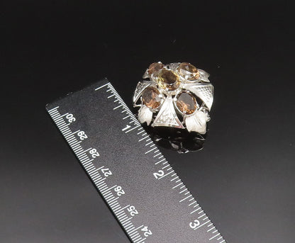 925 Sterling Silver  Vintage Smoky Quartz Leaf Fidget Dome Brooch Pin  BP9648