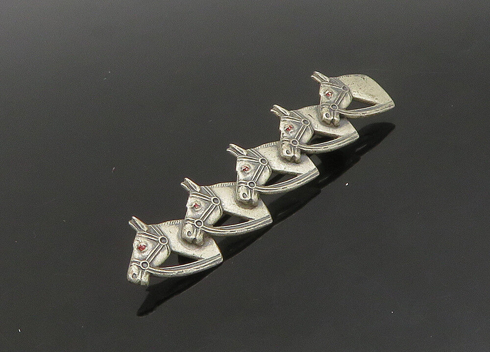 925 Sterling Silver  Vintage Oxidized Horse's Heads Brooch Pin  BP9081