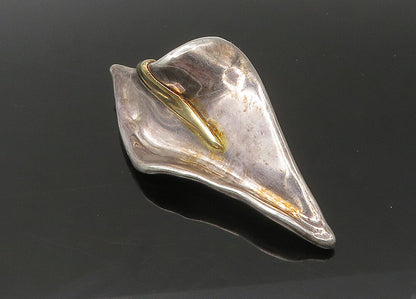 925 Sterling Silver & 14K GOLD  Vintage 2 Tone Modernist Brooch Pin  BP8787