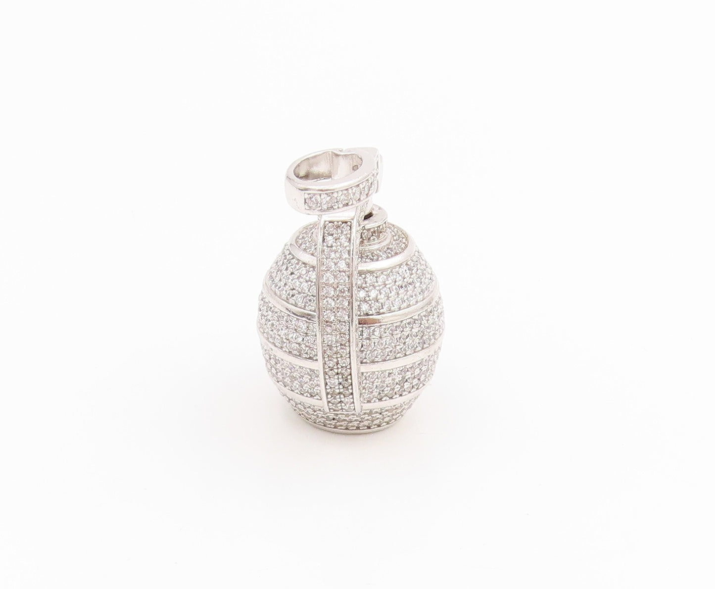 925 Sterling Silver Vintage Pendant Round CZ Cluster Grenade Bomb Charm  PT25634