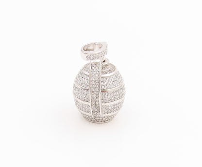 925 Sterling Silver Vintage Pendant Round CZ Cluster Grenade Bomb Charm  PT25634