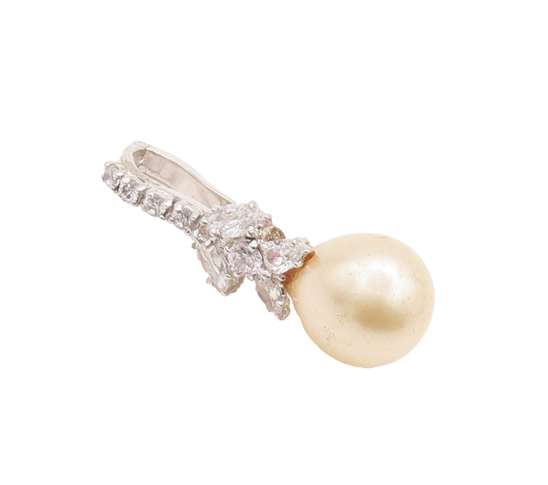 925 Sterling Silver Vintage Pendant Beaded CZ Drop Band Large Pearl  PT22568