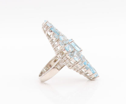 925 Sterling Silver Vintage Ring Designer Multi Cut Blue Topaz   Sz 6  RG33129
