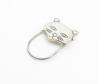 MEXICO 925 Sterling Silver  Vintage Etched Cat's Face Motif Brooch Pin  BP2497