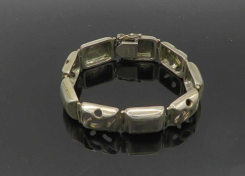 DESIGNER 925 Silver  Vintage Cutout Dome Hinge Link Chain Bracelet  BT8322