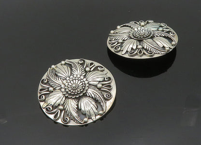 NAVAJO 925 Sterling Silver Vintage Flower Motif Non Pierce Earrings  EG10202