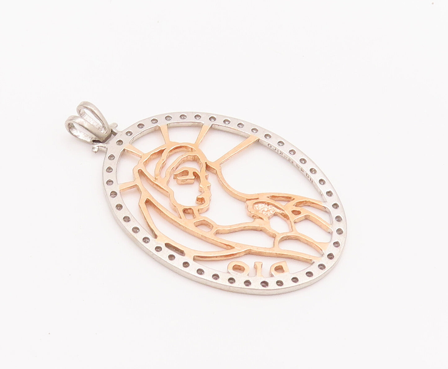 925 Sterling Silver Vintage Pendant Topaz Oval Fame Cut Praying Mother  PT22574