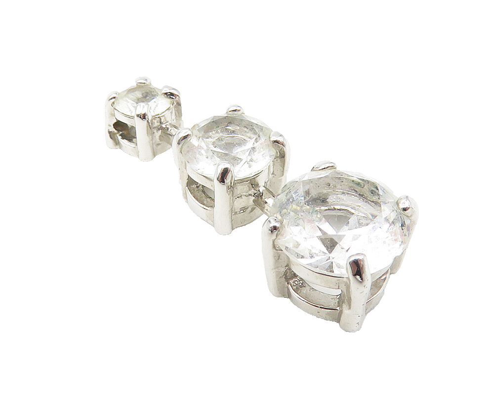 925 Sterling Silver  Vintage Prong Set Graduated Topaz Vertical Pendant PT9317