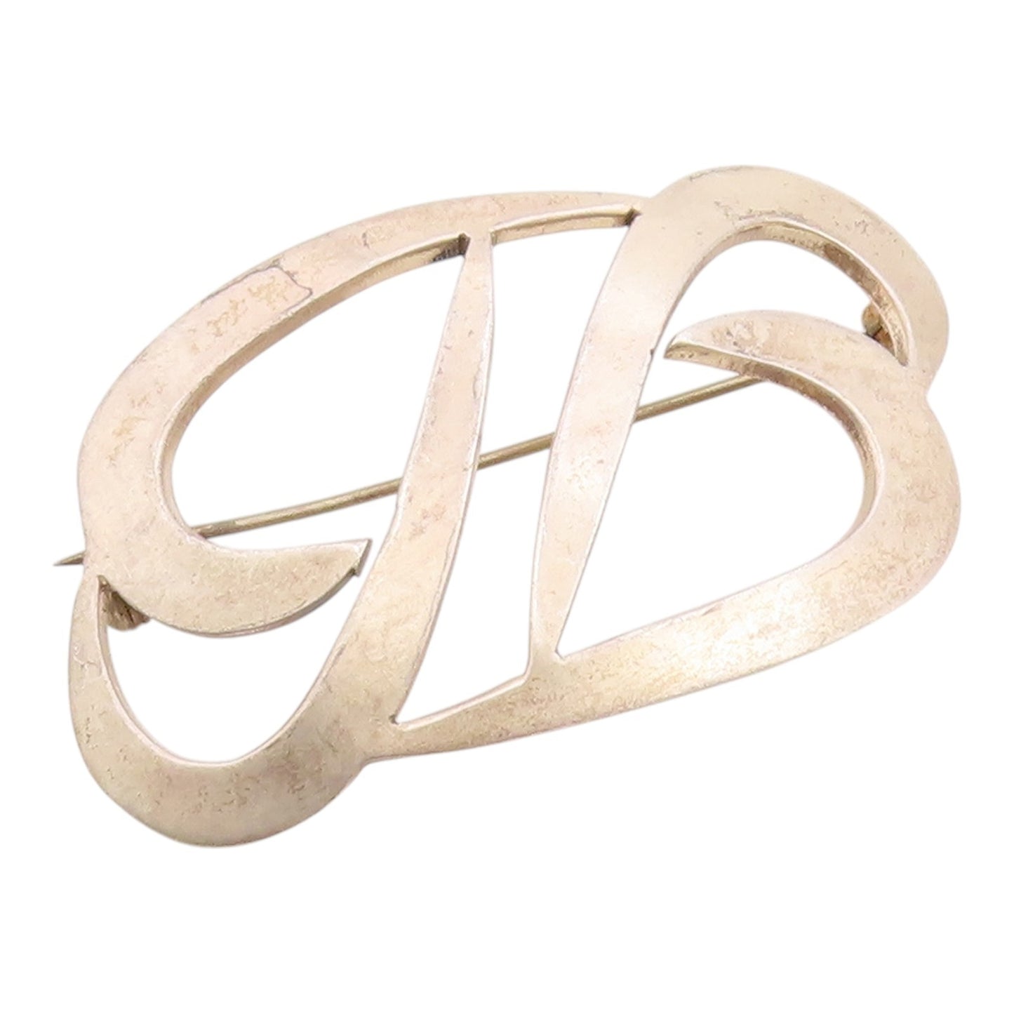 925 Sterling Silver  Vintage Shiny Smooth Open Design Brooch Pin  BP7307