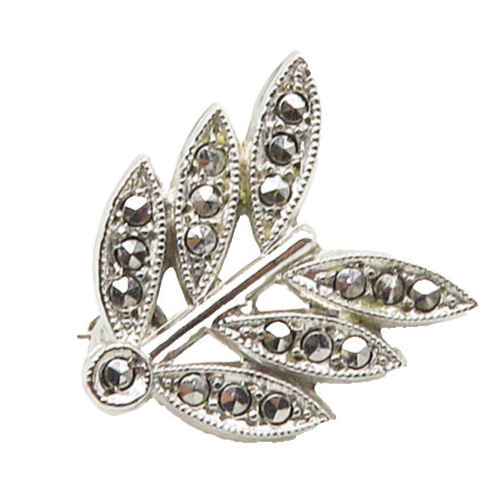 925 Sterling Silver  Vintage Sparkling Petite Floral Leaves Brooch Pin  BP6399