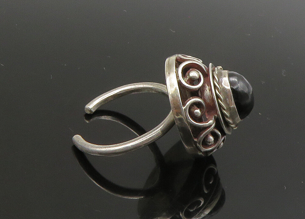 925 Silver  Vintage Black Onyx Adjustable Cocktail Ring Sz 8 (OPENS)  RG22954