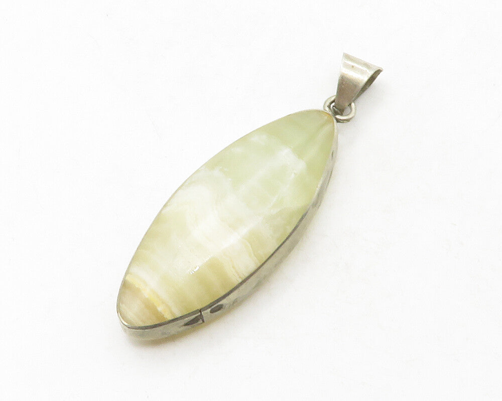925 Sterling Silver  Vintage Agate Pointed Oval Smooth Drop Pendant  PT10313