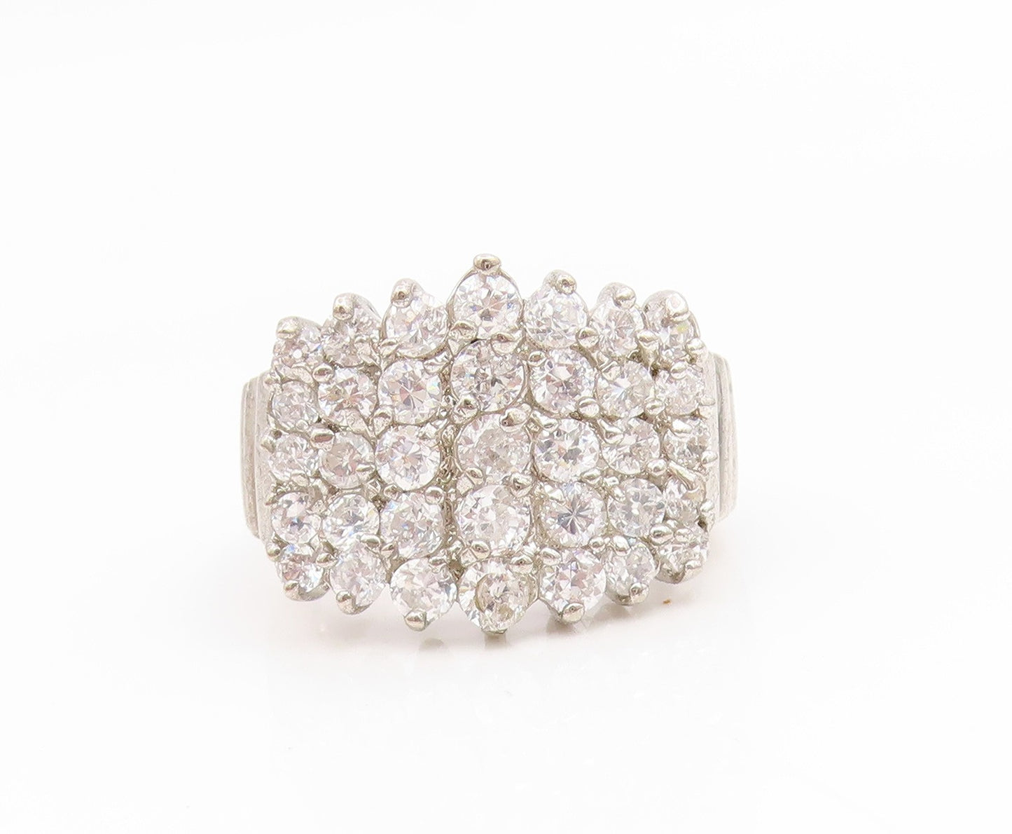 925 Sterling Silver Vintage Ring Sparking CZ Elegant Cluster Band  Sz 6  RG35177