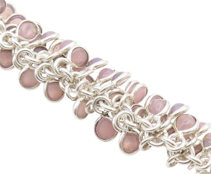 925 Sterling Silver Vintage Bracelet Modernist Rose Quartz Cluster Link  BT11936