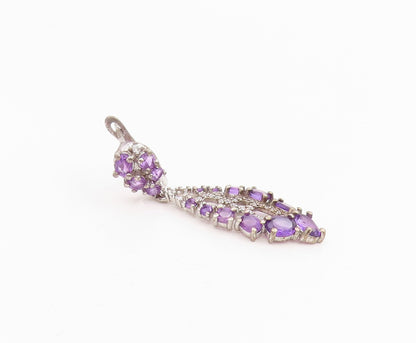 925 Sterling Silver Vintage Earrings Amethyst & CZ Marquise Cluster Drop EG13837