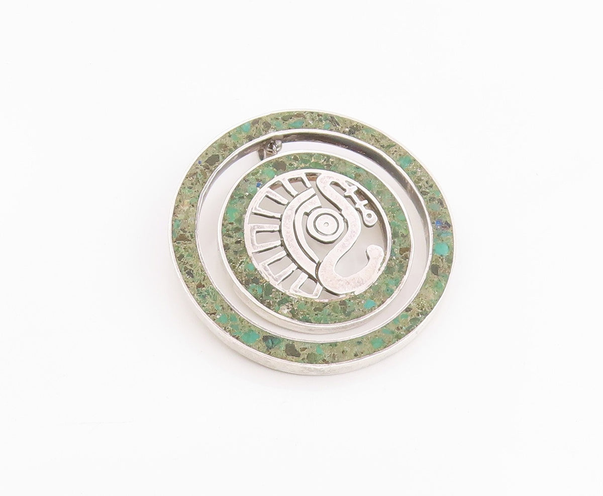 925 Sterling Silver Vintage Pendant MIGUEL MELENDEZ TAXCO Turquoise  PT26038