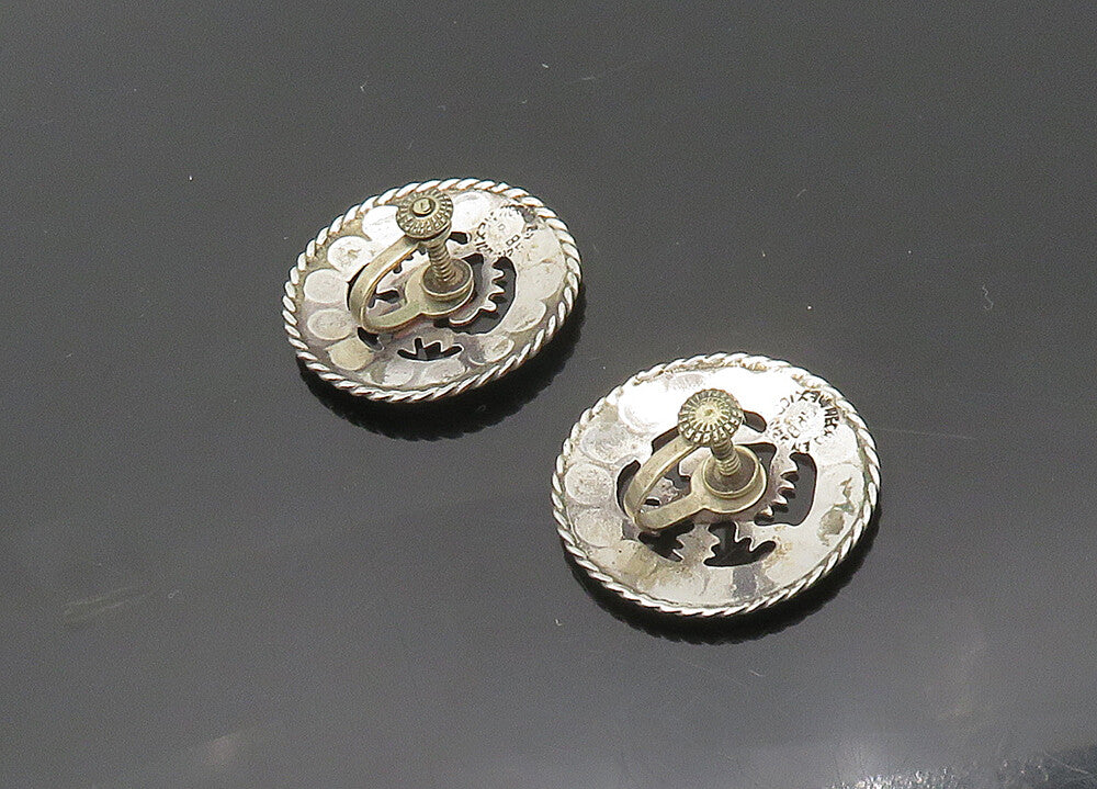 MEXICO 925 Sterling Silver  Vintage Shiny Cutout Non Pierce Earrings  EG9825