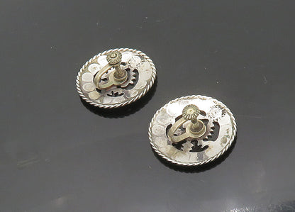 MEXICO 925 Sterling Silver  Vintage Shiny Cutout Non Pierce Earrings  EG9825