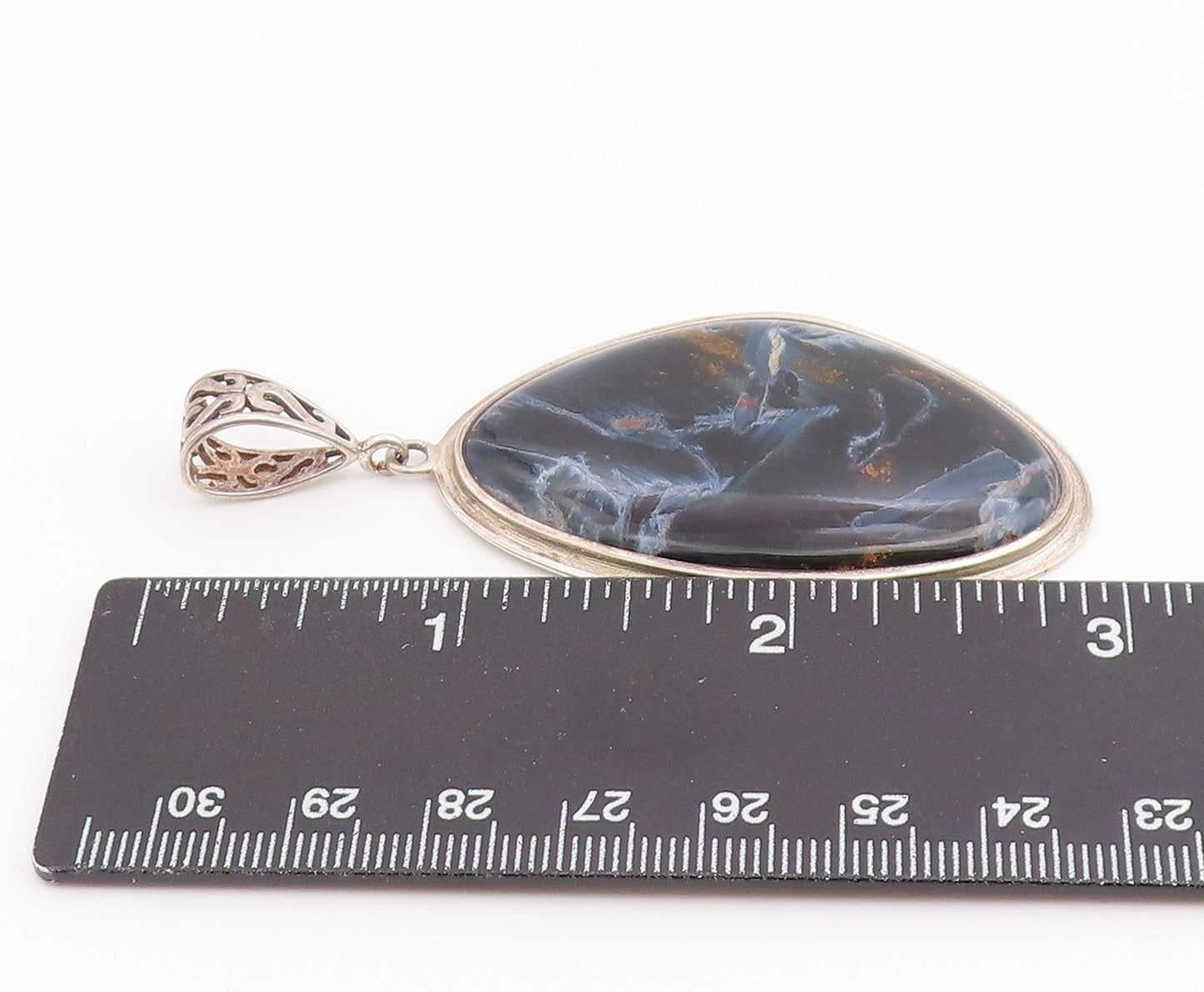 925 Sterling Silver Vintage Pendant Modernist Cabochon Agate Locket   PT26539