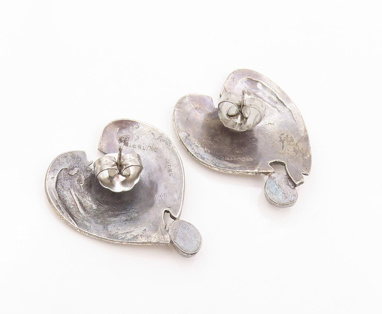 925 Sterling Silver Vintage Earrings SACHS Dark Tone Pearl Heart  EG13373