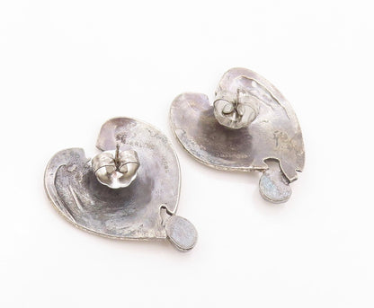 925 Sterling Silver Vintage Earrings SACHS Dark Tone Pearl Heart  EG13373