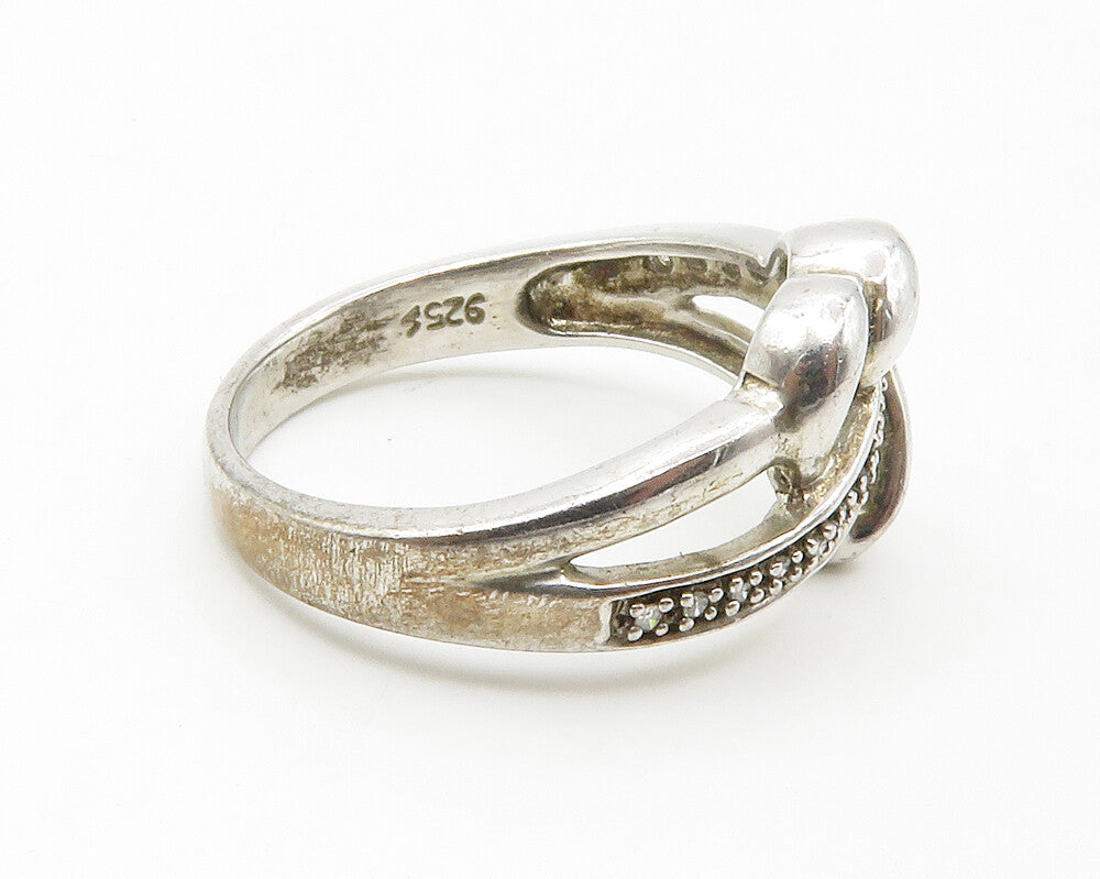 925 Sterling Silver  Genuine Diamonds Shiny Love Heart Band Ring Sz 7  RG14303