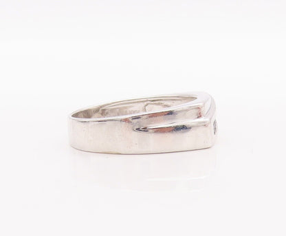 925 Sterling Silver Vintage Ring Designer Inlay Black Diamonds  Sz 12.5  RG28637