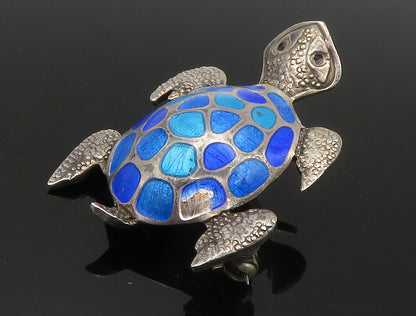 A. MAYA MEXICO 925 Sterling Silver Vintage Blue Enamel Turtle Brooch Pin  BP4844