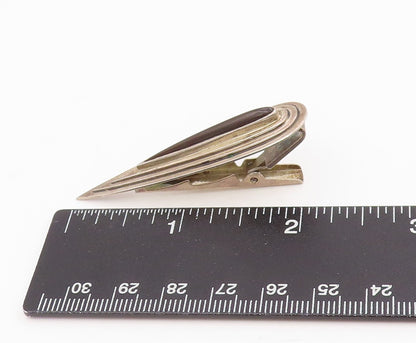 925 Sterling Silver Vintage Tie Clip Onyx Classic Grooved Pointed Design  TR4187