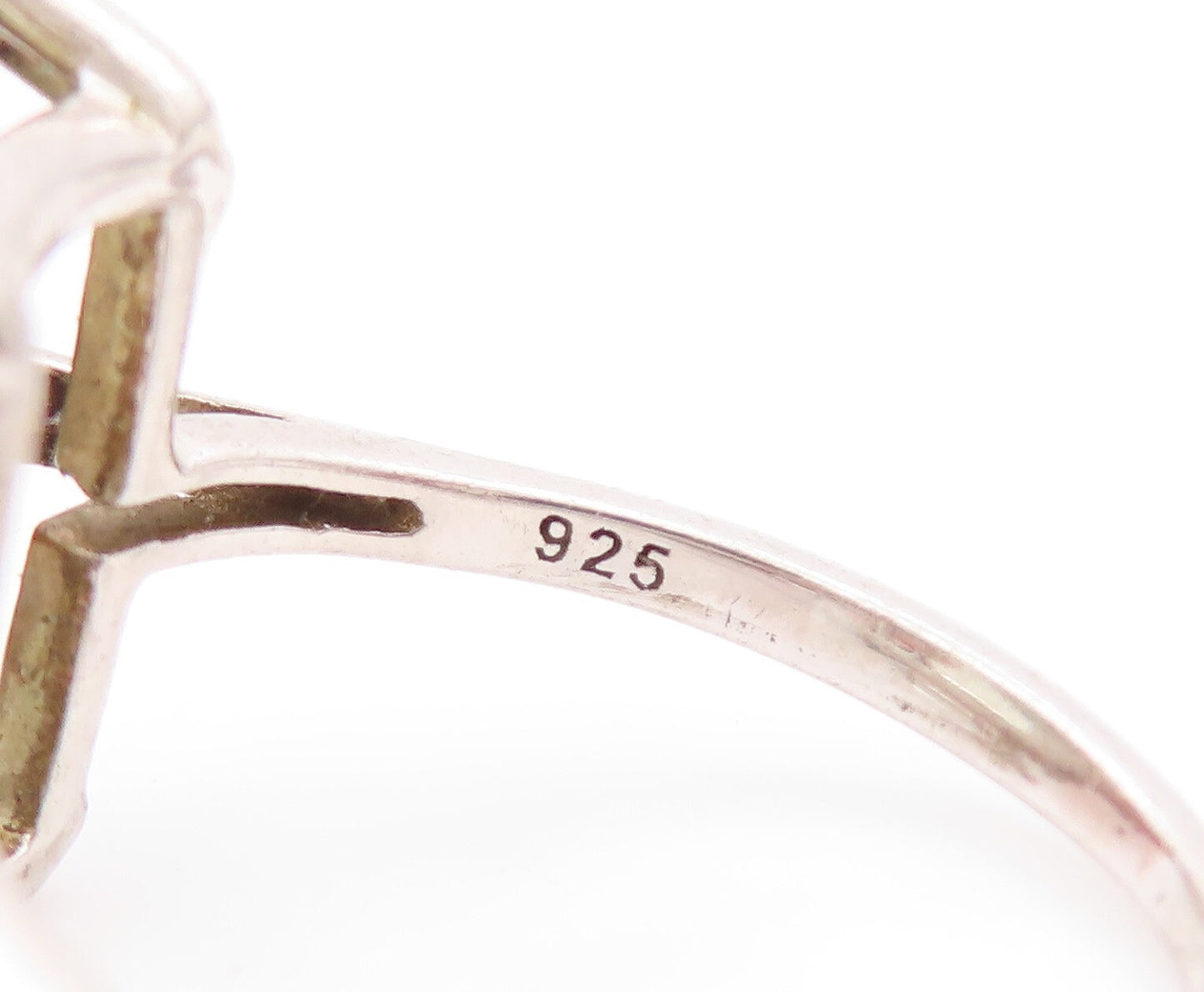 925 Sterling Silver Vintage Ring Rectangle Cut Green Amethyst  Sz 8  RG31888
