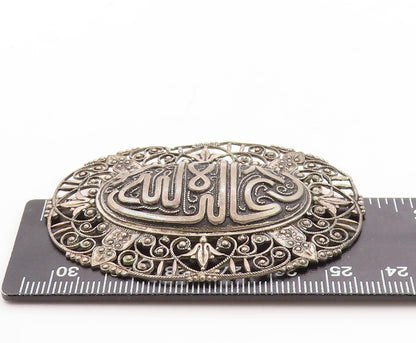 925 Sterling Silver Vintage Brooch Pin Dark Tone Swirly Carved Allah   BP11346