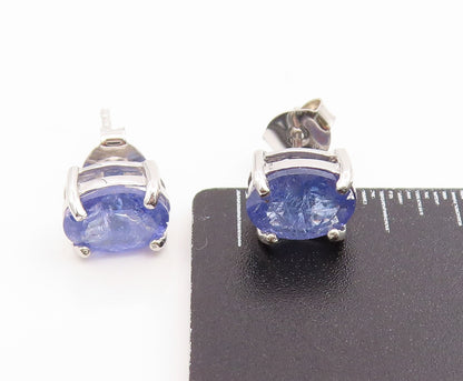 925 Sterling Silver Vintage Earrings Minimalist Oval Cut Tanzanite Stud  EG14145
