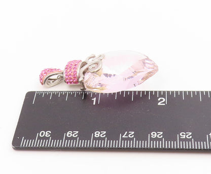 925 Sterling Silver Vintage Pendant Pink Topaz Love Heart Glass Crystal  PT25444