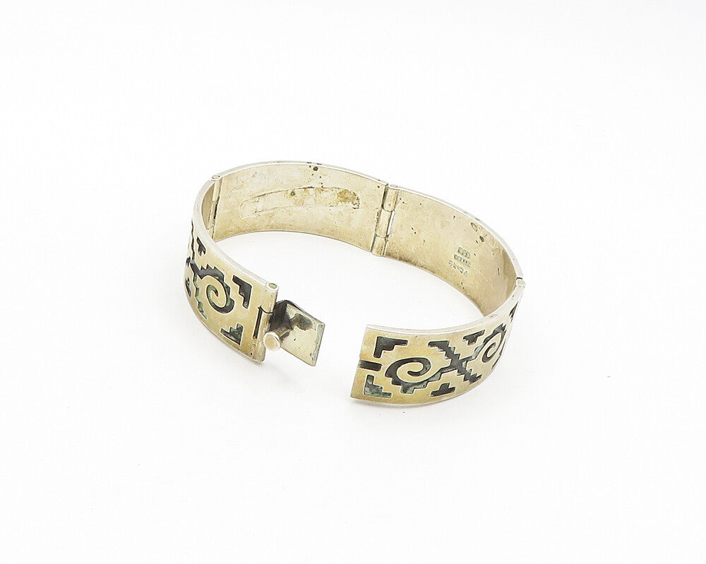 MEXICO 925 Sterling Silver  Vintage Oxidized Pattern Panel Bracelet  BT7299