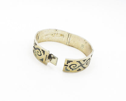 MEXICO 925 Sterling Silver  Vintage Oxidized Pattern Panel Bracelet  BT7299